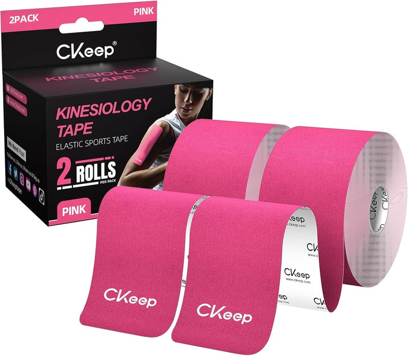 Ckeep شريط كينيسيوLOGY، 2 لفات غير مقطوعة، شريط رياضي قطن أصلي مرن ممتاز، خالي من اللاتكس ومضاد للحساسية، 2 بوصة × 16 قدم، وردي - Image 1